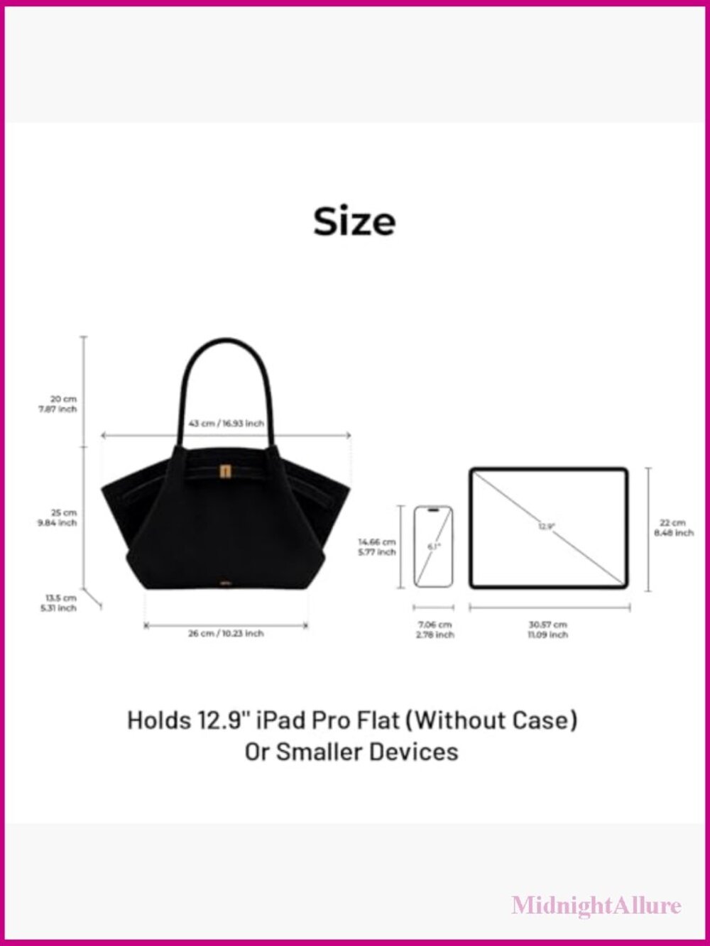 Medium Tote Bag Faux Suede Magnetic Snap Closure - Picture 4 of 7